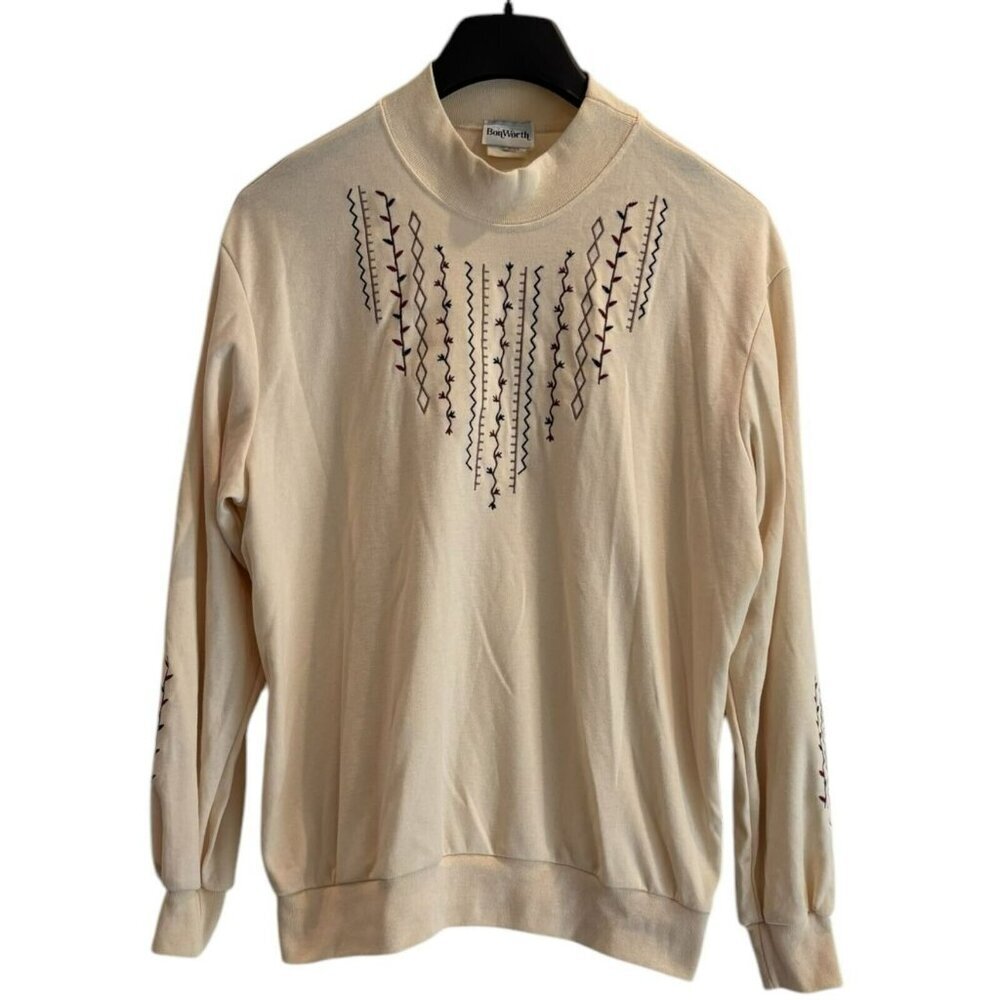 Vintage‎ BonWorth Ivory Embroidered Pullover Size M (Small Stain) 🧵